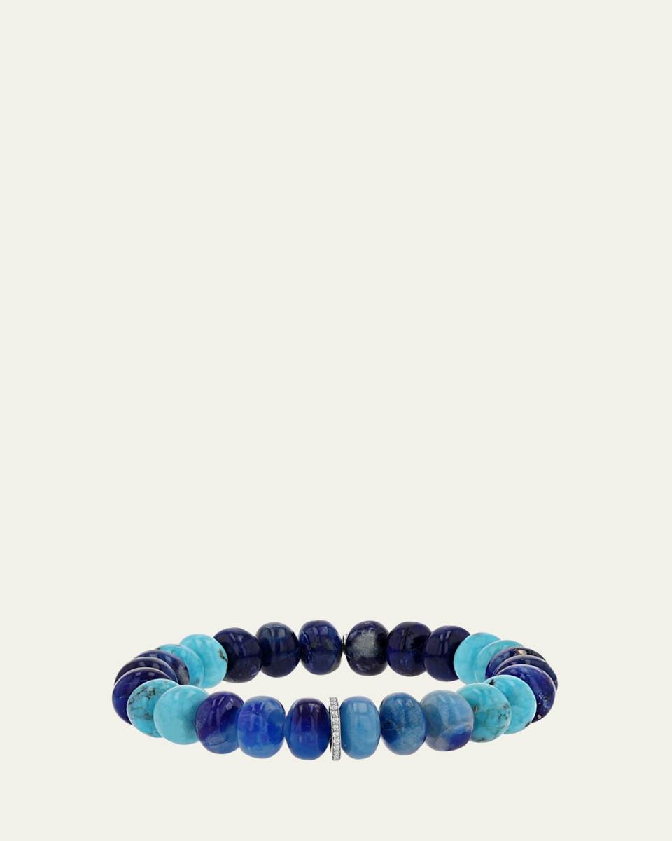 Afghanite and Turquoise 10mm Mixed Bead Bracelet with 1 Pave Diamond Rondelle